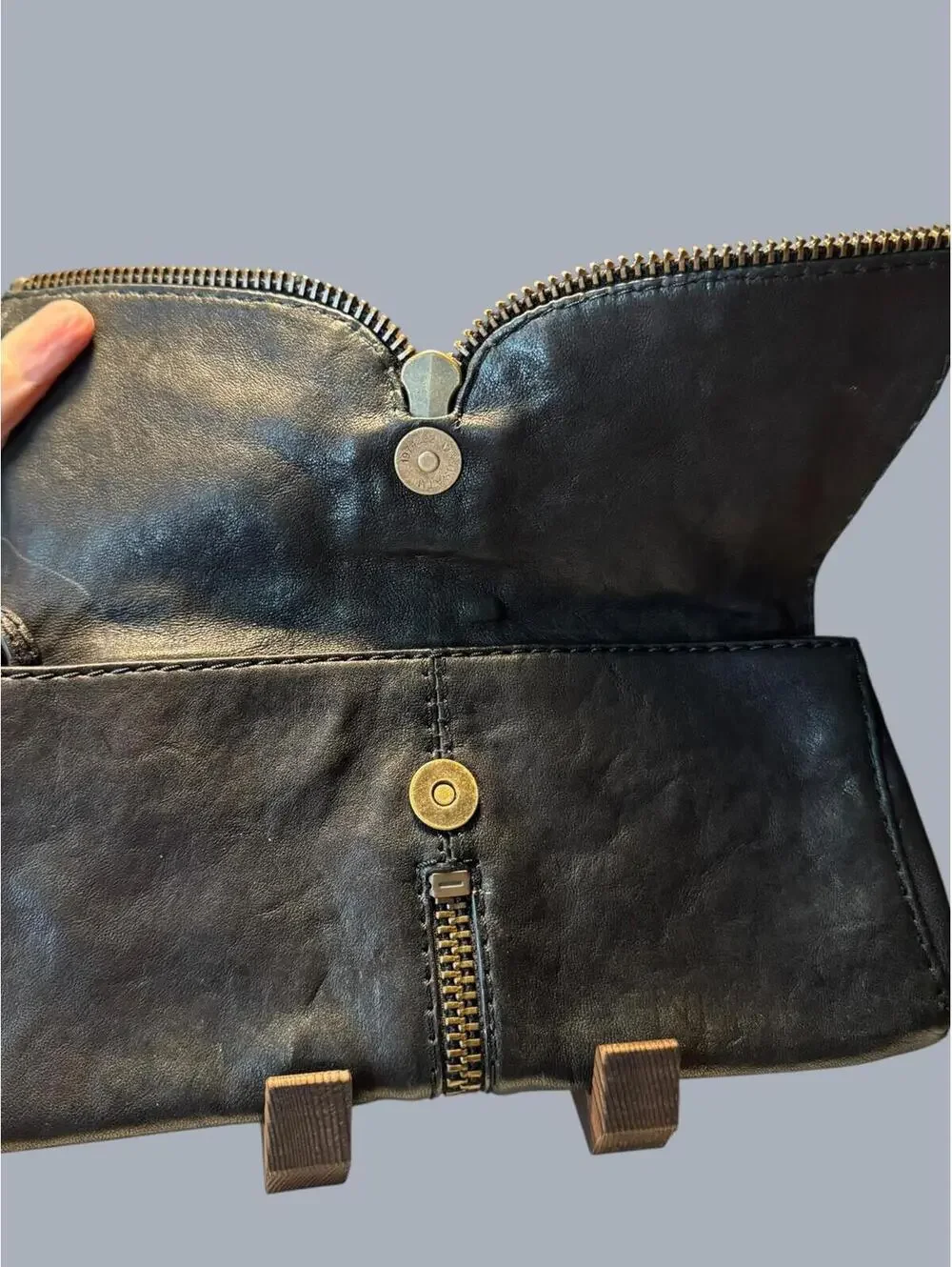 Kooba Black Lambskin Leather Ruched Zip Foldover Clutch NWT
